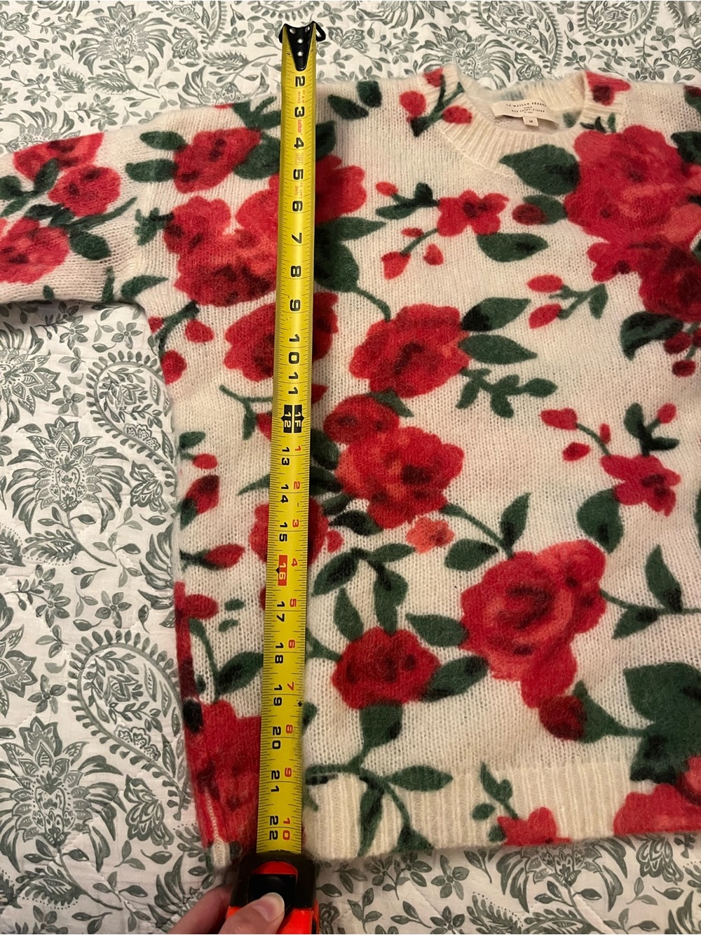 Sezane Cream Crewneck Sweater with Red Rose Print - Picture 4 of 5